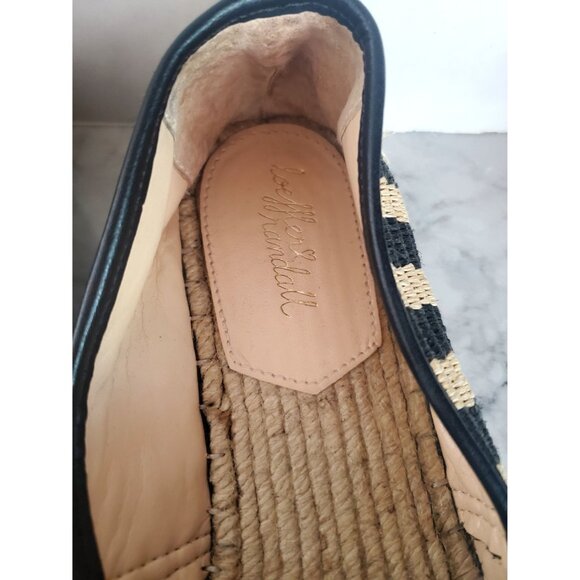 Black Natural Raffia Espadrilles Loeffler Randall Flat Woven Leather Trim Size 6 - Picture 4 of 10